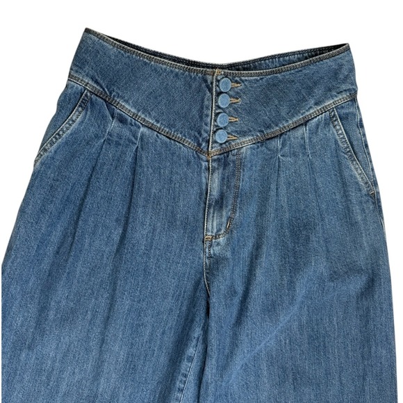 Studio F Wide Leg High Waisted Palazzo Jeans Size 10 Wide Leg Pleated - Picture 2 of 7